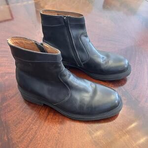 Black Leather Ankle Boots with Side Zipper Men's Size 9